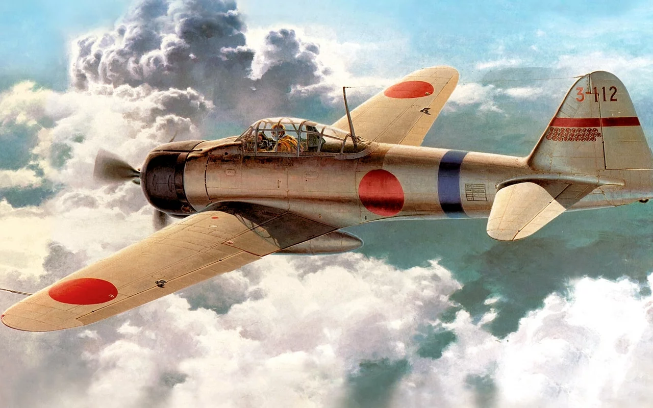 mitsubishi a6m2 reisen, палубный истребитель, арт, японский