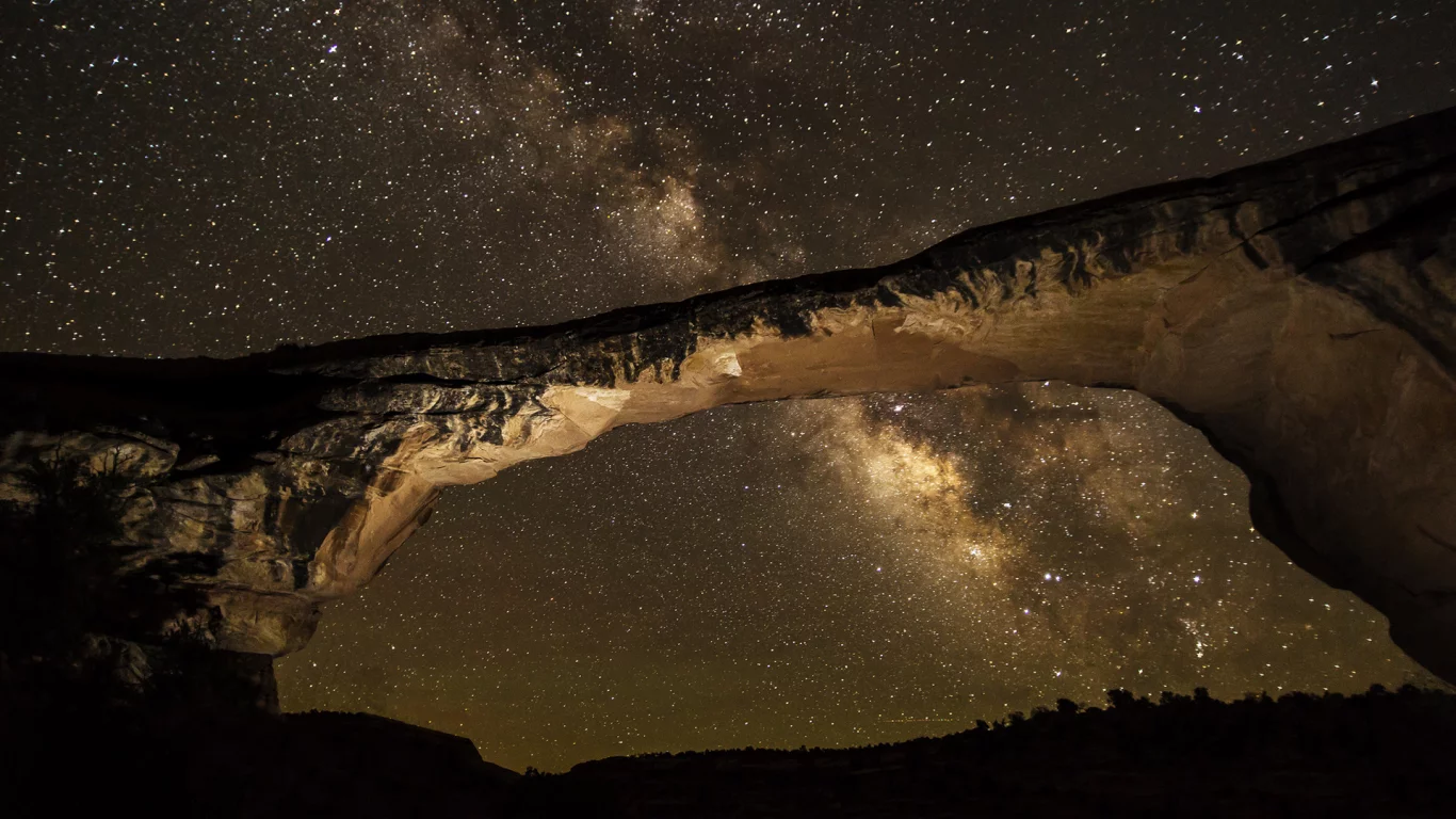 звезды, milky way, галактика, млечный путь, ночь, скала, арка