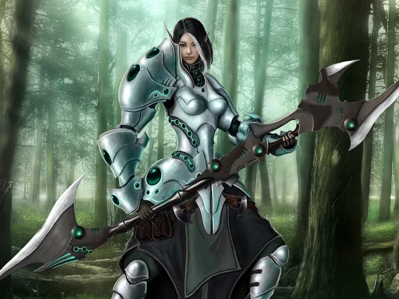 forest, max antonov, ravyn eternal light, fantasy, лес, elf, эльф, девушка, warrior