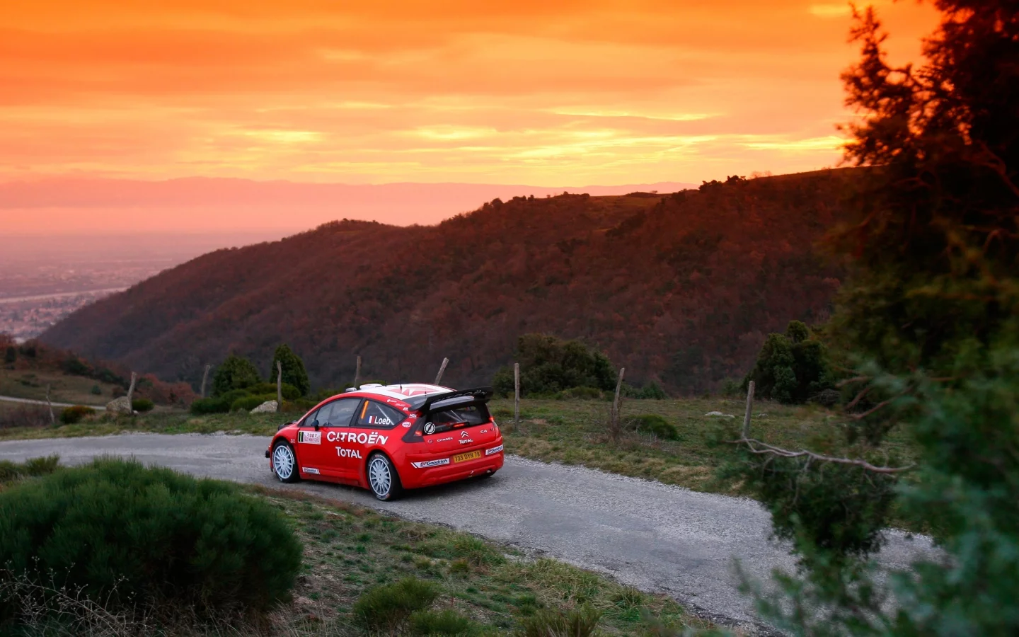 wrc, ралли, rally, холмы, c4, закат, небо, citroen, красный