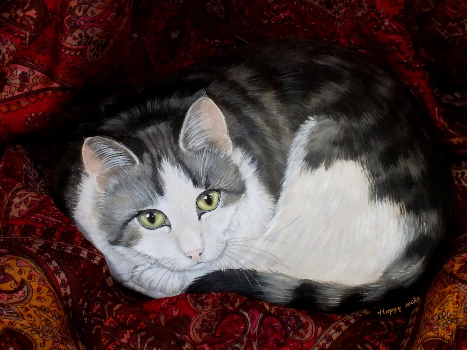 камень, кот, рисунок
