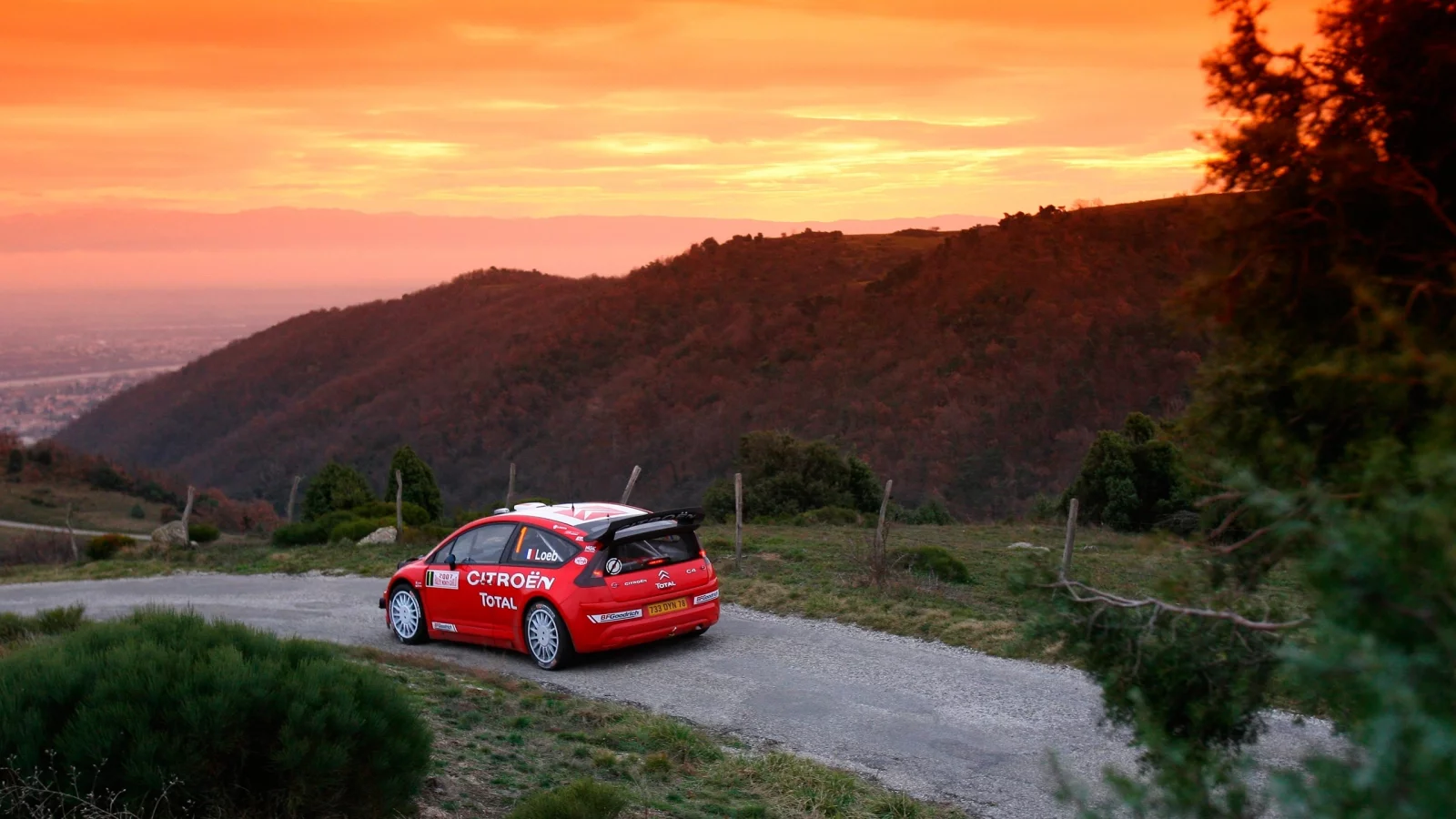 wrc, ралли, rally, холмы, c4, закат, небо, citroen, красный