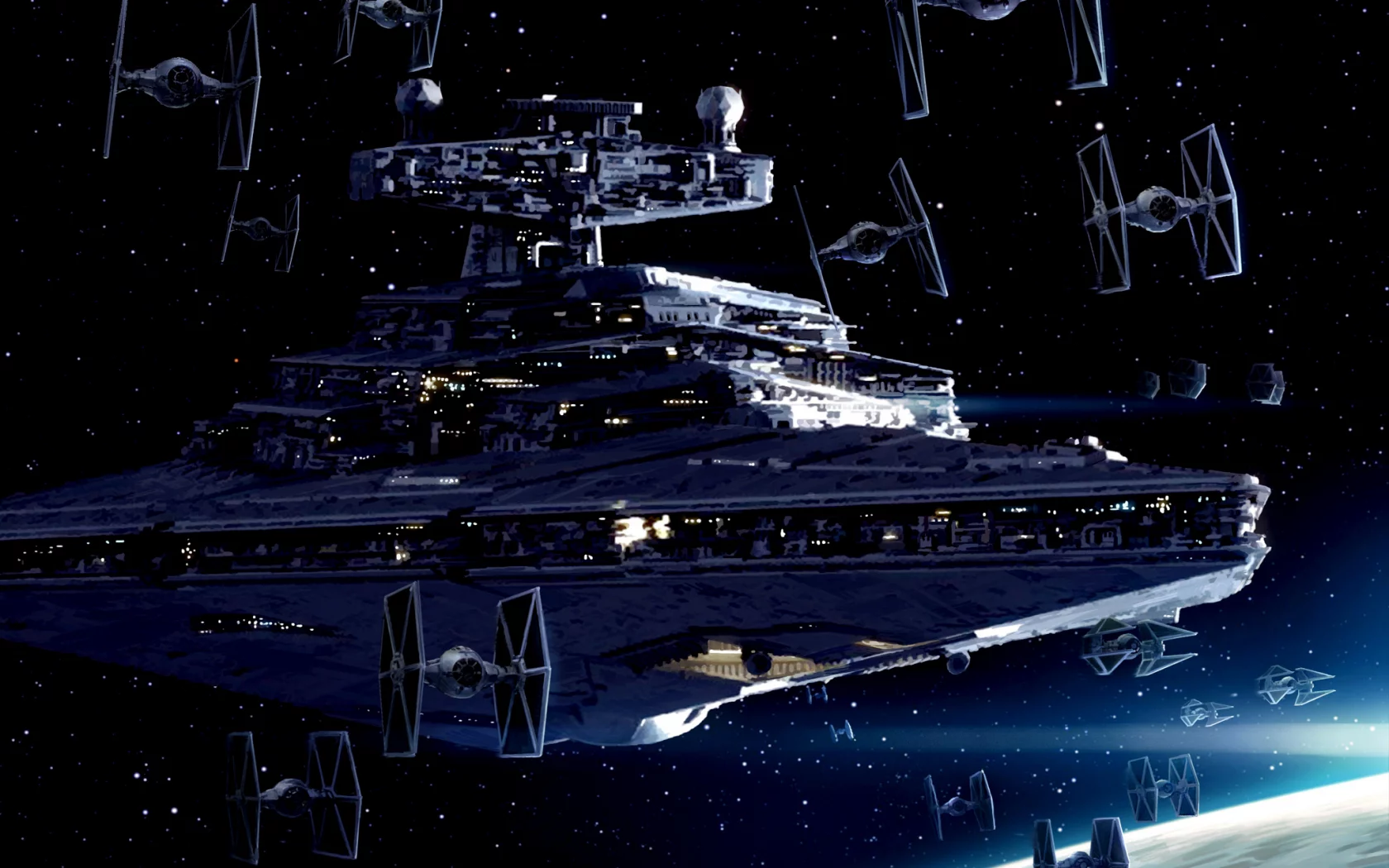 imperial starfleet, star wars, star destroyer, star destroyer, art, tie fighters