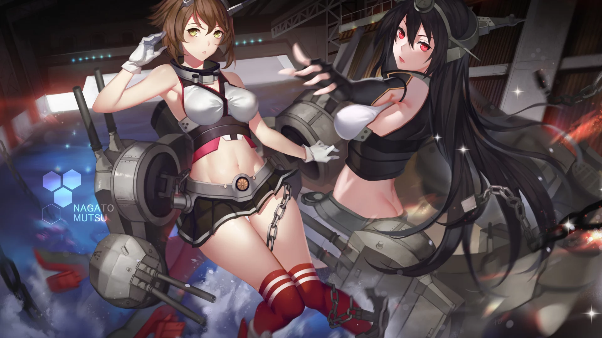 kantai collection, mutsu, kancolle, nagato, yykuaixian, арт, девушки, фантастика