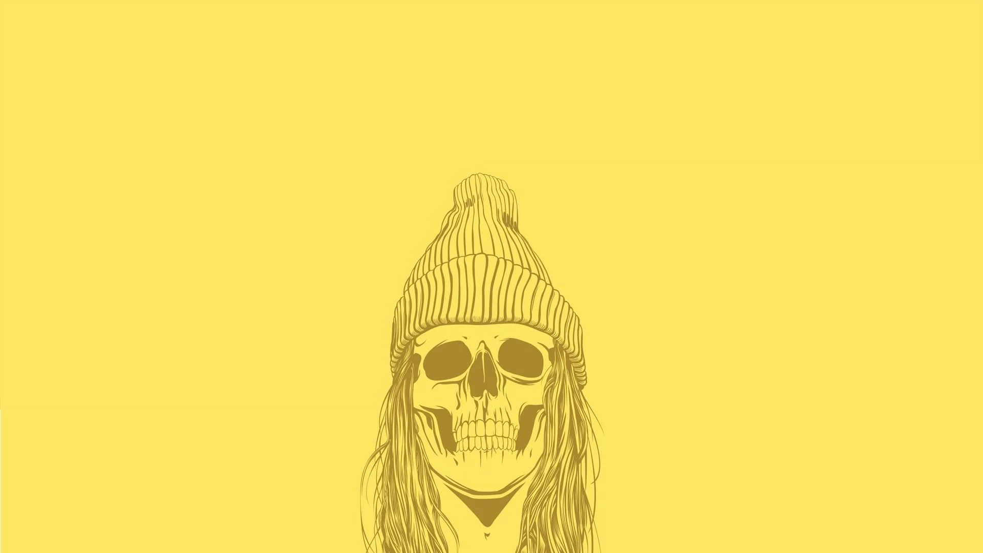 minimalism, минимализм, yellow, art, skull, волосы, шапка, череп, арт