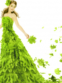 листья, фон, девушка, платье