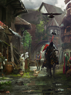medieval town, средневековье, horse, middle ages, knight, улица, город