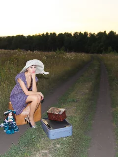 дорога, девушка, вечер, околица, село, возвращение