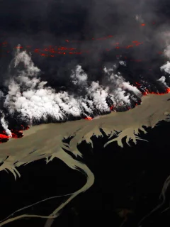Holuhraun, Vatnajokull National Park, Исландия, вулкан, извержение, пламя, дым, лава