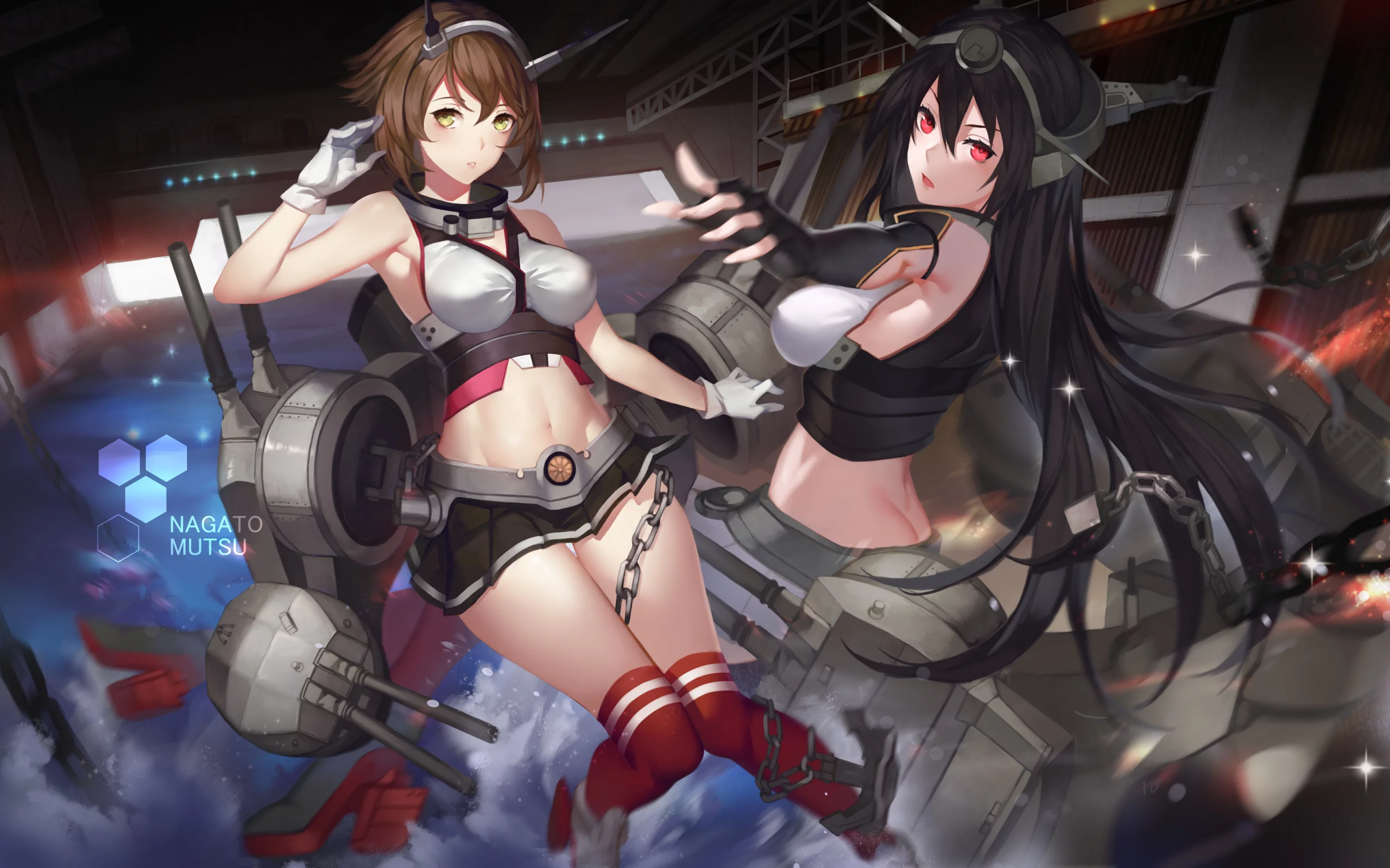 kantai collection, mutsu, kancolle, nagato, yykuaixian, арт, девушки, фантастика