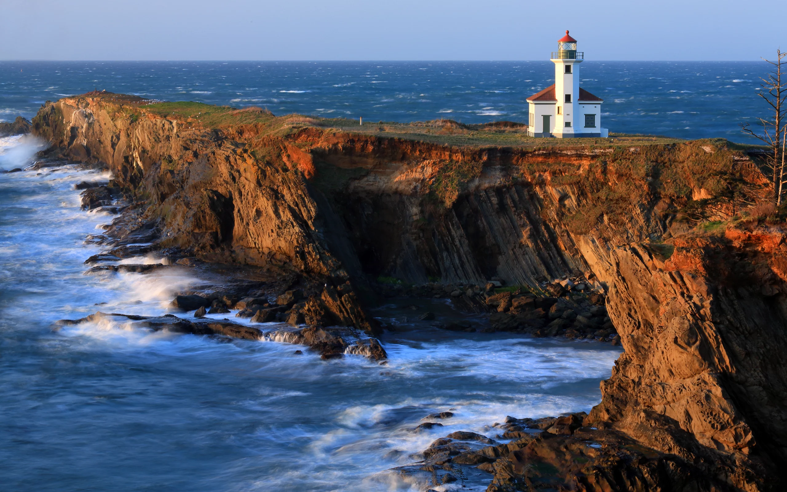маяк, скалы, cape arago lighthouse, побережье, тихий океан