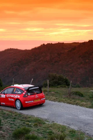 wrc, ралли, rally, холмы, c4, закат, небо, citroen, красный