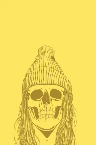 minimalism, минимализм, yellow, art, skull, волосы, шапка, череп, арт