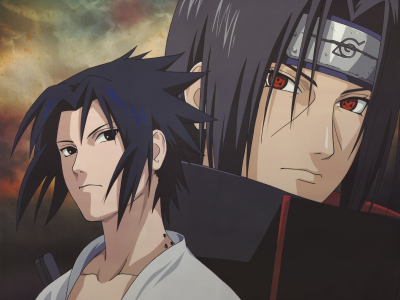 Naruto, Uchiha Itachi, Sasuke, sharingan, братья, красные глаза, повязка