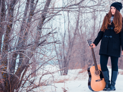 snow, guitare, girl