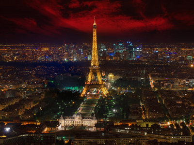 ночь, город, огни, панорамма, эйфелева башня, Франция