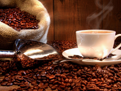 cup, white, coffee, bag, coffee beans