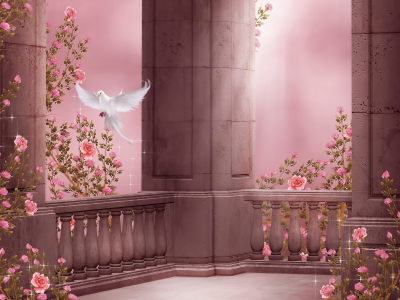 dove, pigeon, roses, rose garden, columns, колонны, розовый сад, flowers