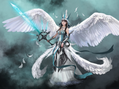 крылья, angel, девушка, фантастика, арт, ангел, меч, оружие