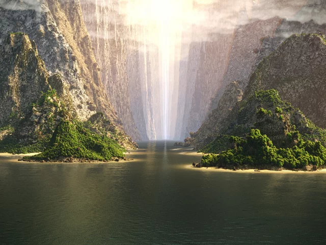 скалы, зелень, камни, море, пейзаж