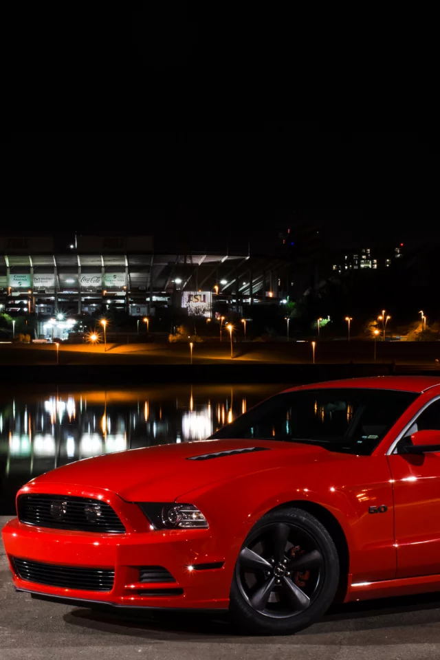 front, mustang, ford, light, gt, red, night