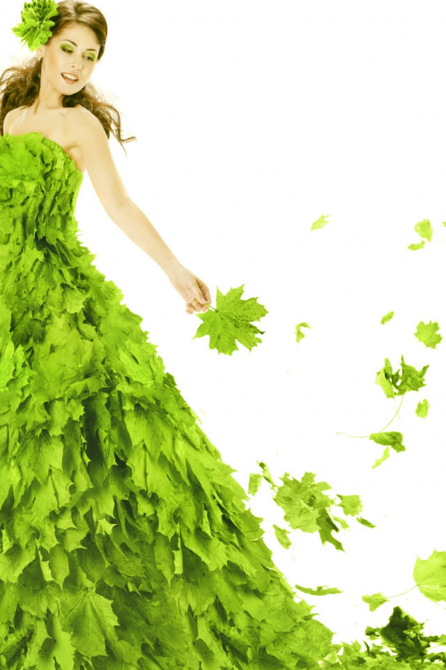 листья, фон, девушка, платье