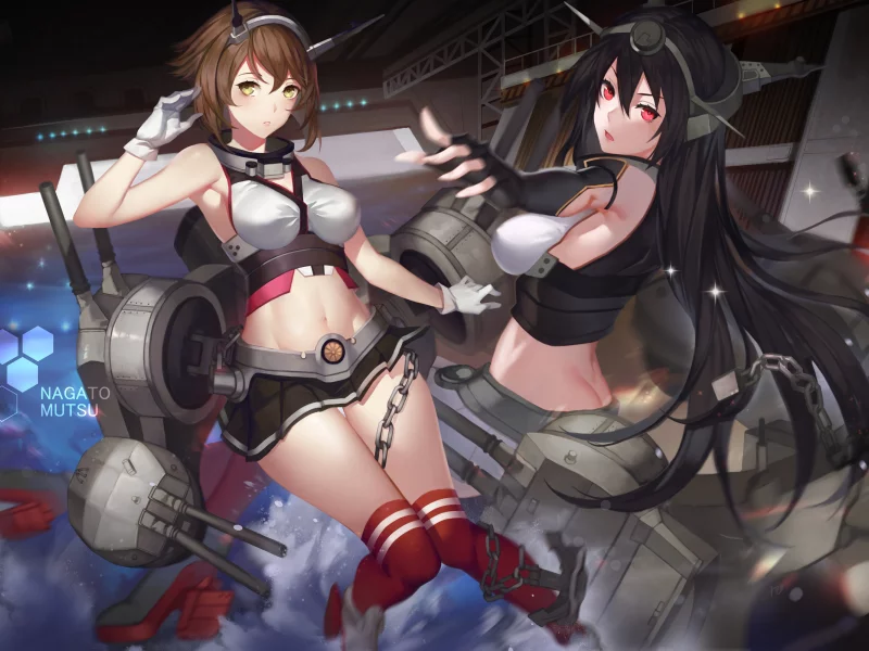 kantai collection, mutsu, kancolle, nagato, yykuaixian, арт, девушки, фантастика