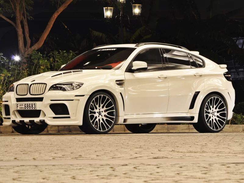 x6m, white, street, night, bmw, hamann, light
