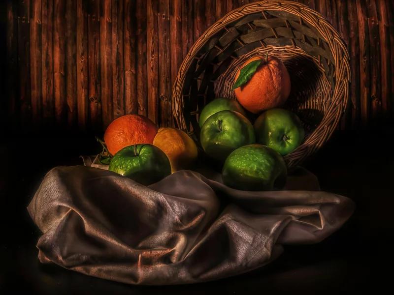 натюрморт, фрукты, корзина
