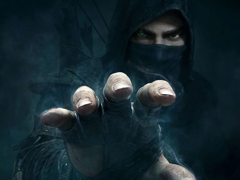 thief, вор, взгляд, garrett, стрелы, капюшон, туман, (2014) гаррет