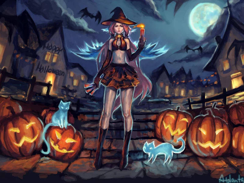 тыквы, вельма, хеллуин, коты, halloween, девушка