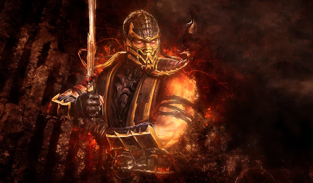 scorpion, видеоигра, меч, скорпион, mortal kombat, абстракции