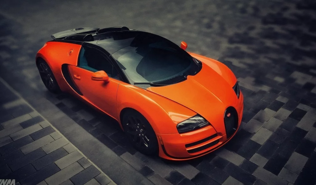 Bugatti Veryon, автомобиль, бугатти, рыжая, оранжевая, тонировка, кафель
