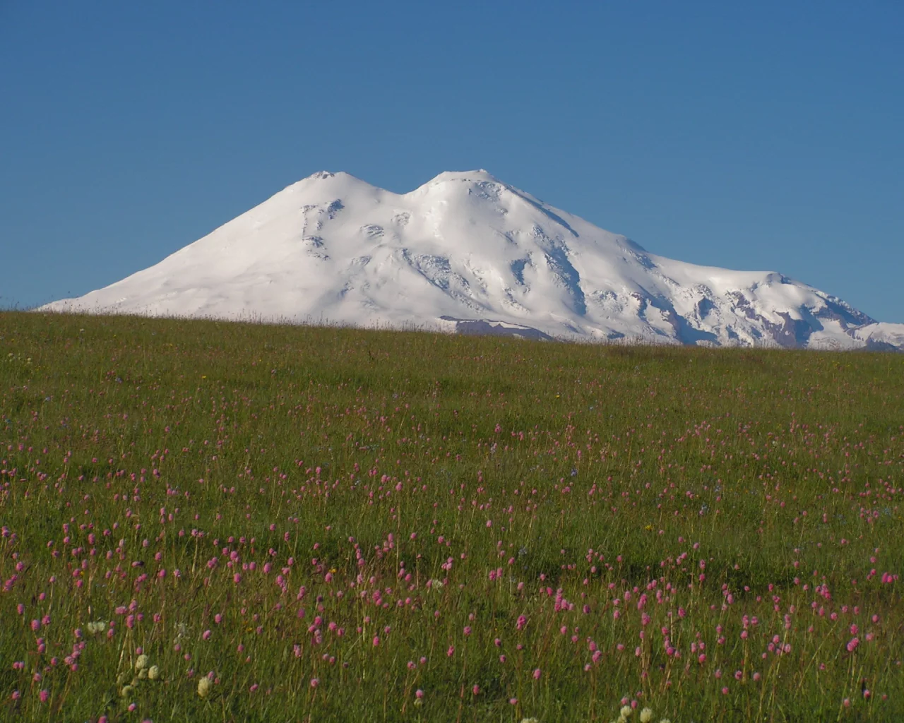 Эльбрус, кабарда, гора, луг, ледник, снег