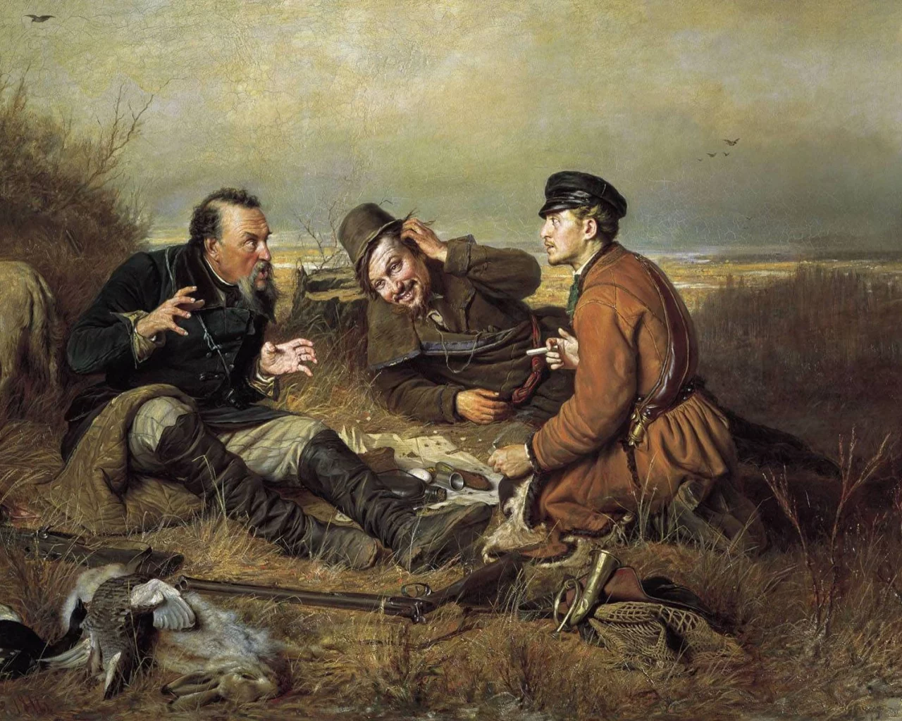 Картина, холст, масло, В.Г.Перов, охотники на привале.
