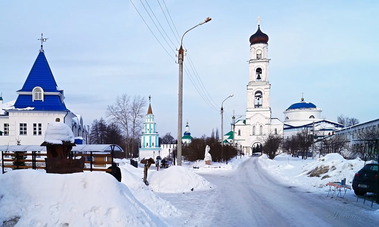 монастырь, раиф, зима, снег, улица, колокольня