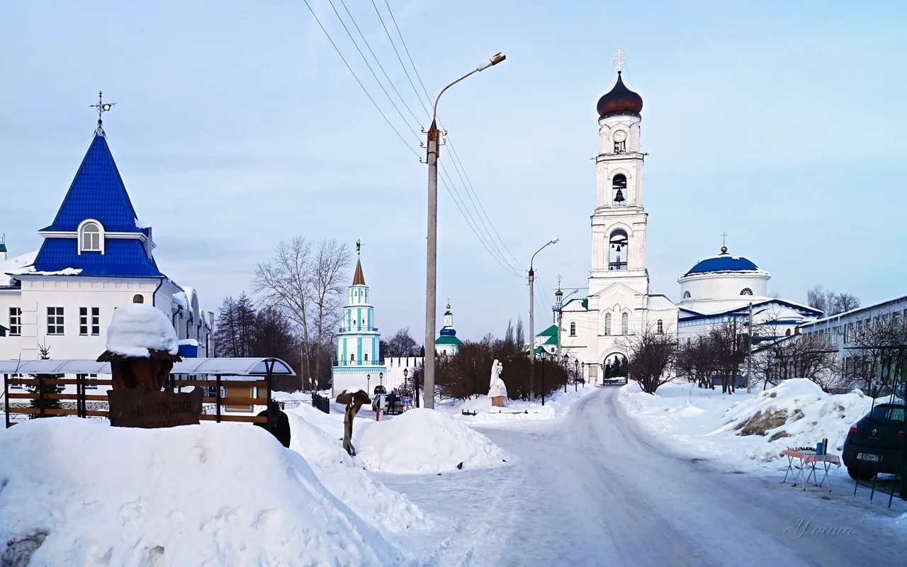 монастырь, раиф, зима, снег, улица, колокольня