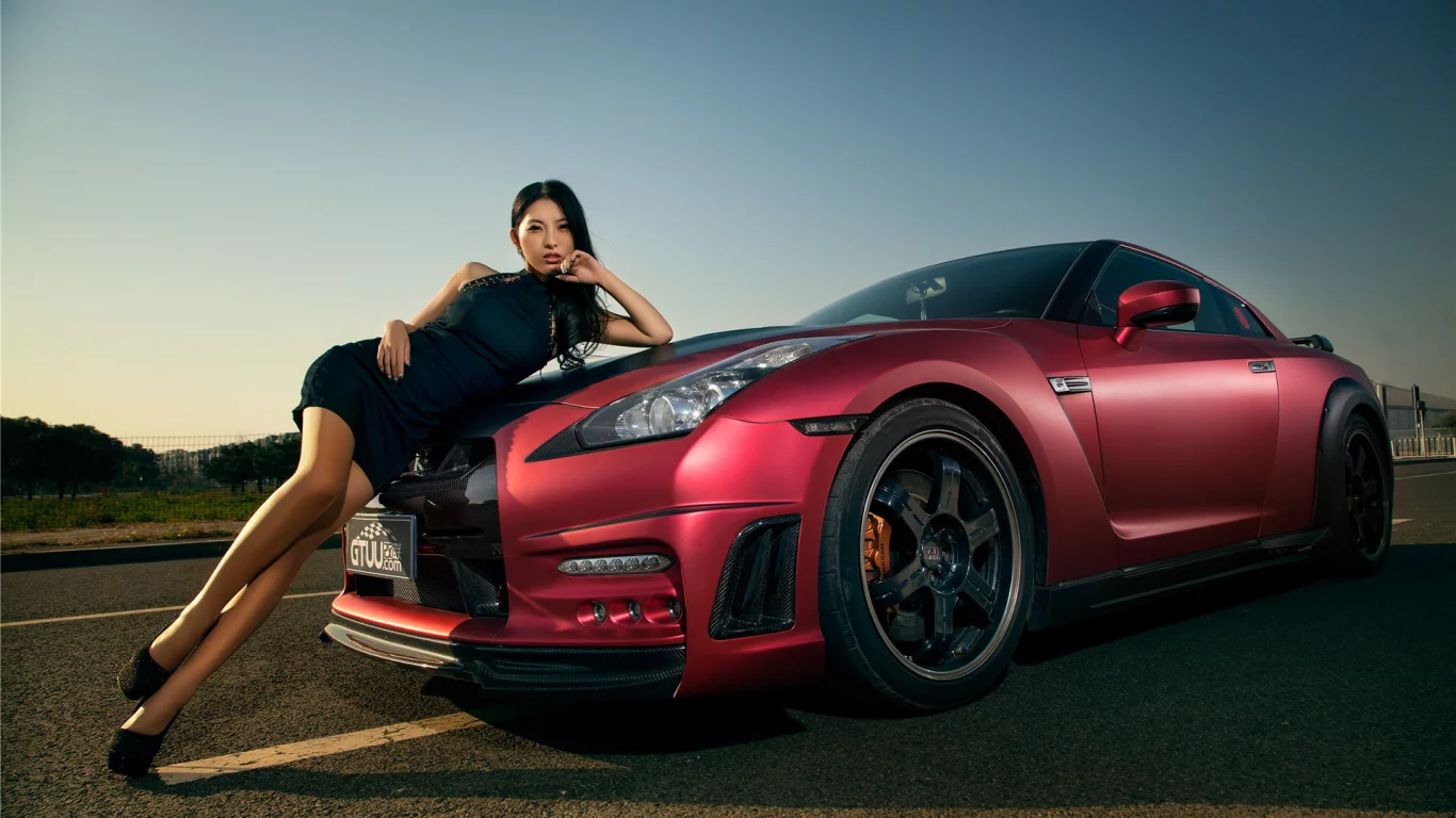 korean model, авто, машина, nissan gt-r, девушка, азиатка, модель
