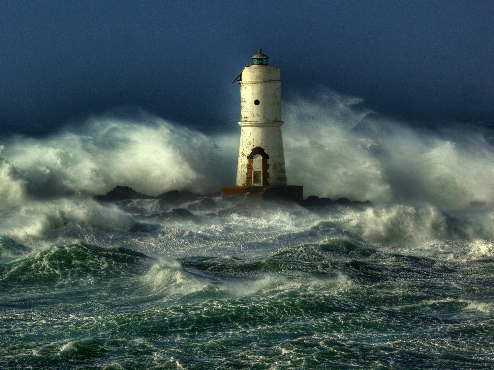 волны, море, маяк, шторм