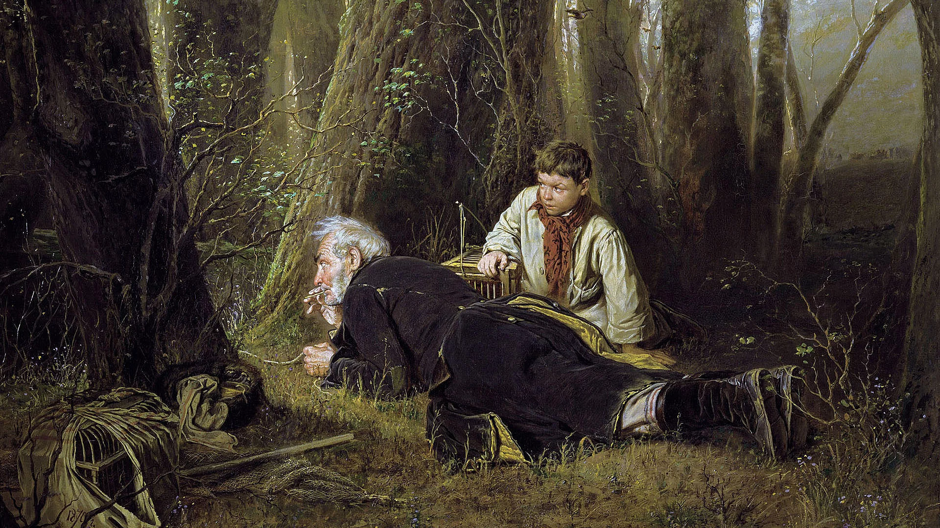 Картина, холст, масло, Перов.В.Г., птицелов.