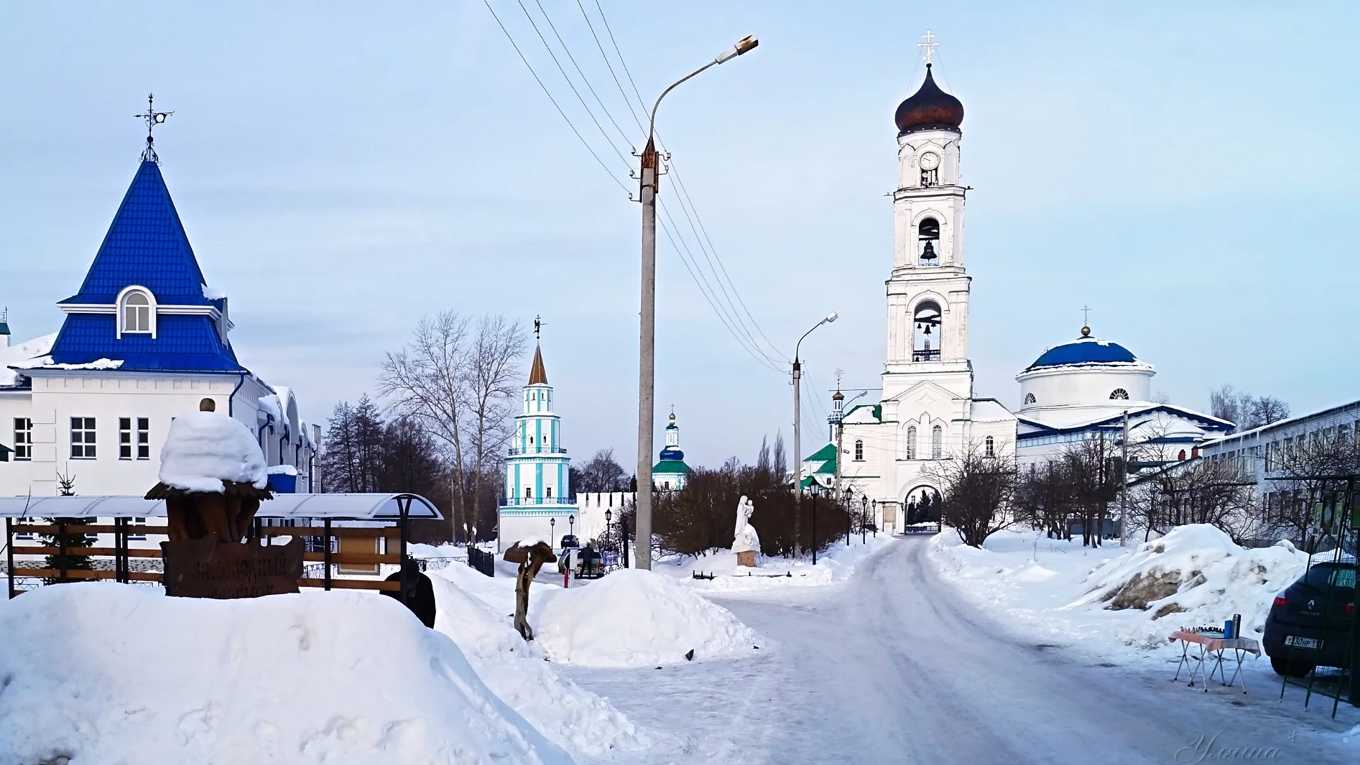 монастырь, раиф, зима, снег, улица, колокольня
