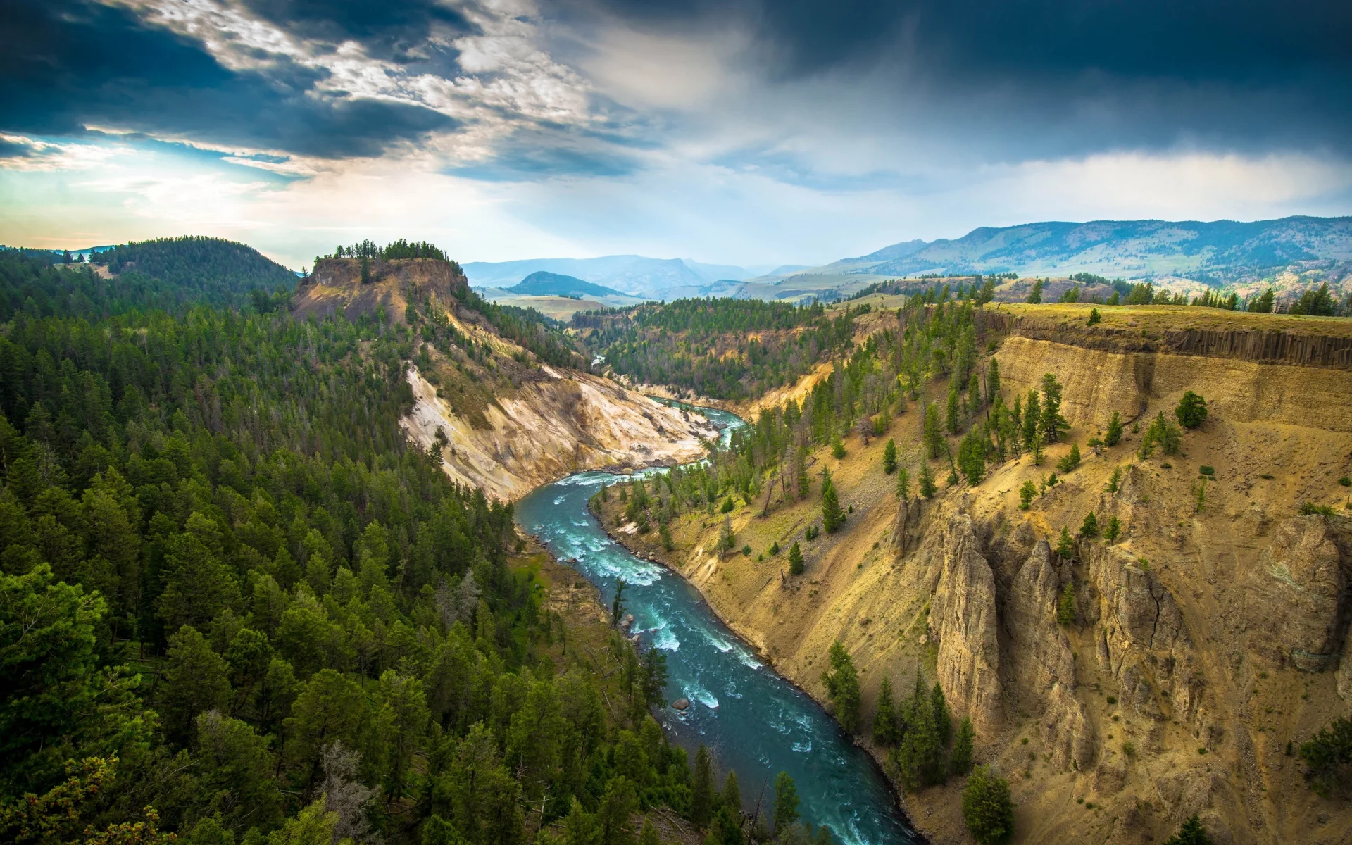 Yellowstone National Park, деревья, природа, река, горы