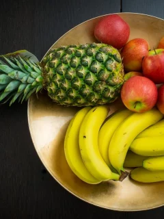 яблоки, еда, полезное, фрукты, тарелка, ананас, банан