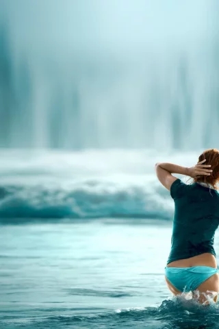 волна, попа, вода, серфер