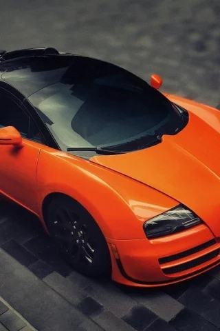 Bugatti Veryon, автомобиль, бугатти, рыжая, оранжевая, тонировка, кафель
