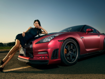 korean model, авто, машина, nissan gt-r, девушка, азиатка, модель