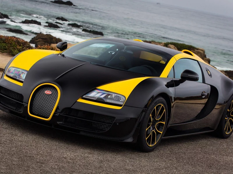 bugatti, veyron, море, камни