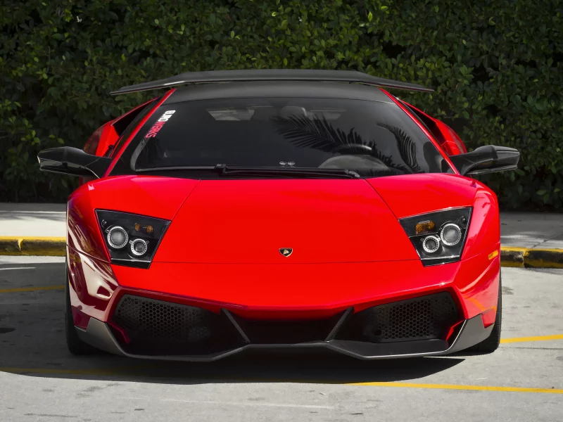 lamborghini, авто, спорткар, красный, парковка, фары