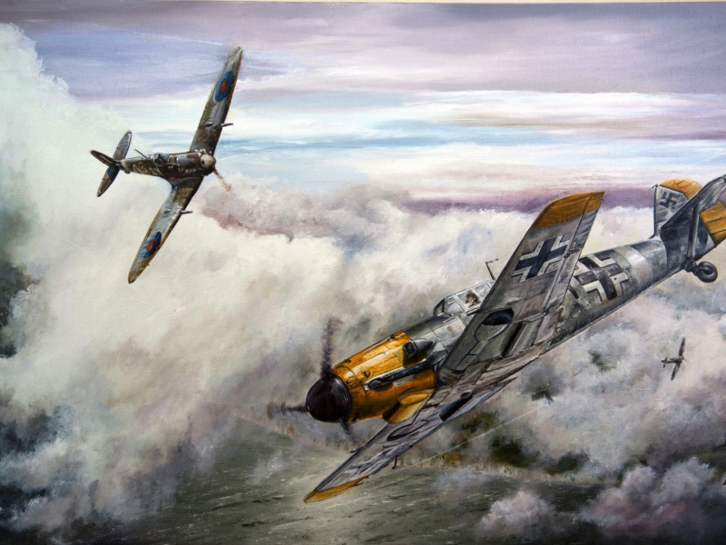 spitfire, bf 109, aviation, aircraft, me 109, airplane, dogfight, war