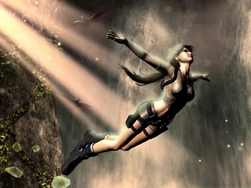 фантастика, лара крофт, tomb raider, прыжок, девушка, скала